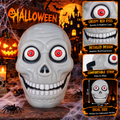 Scary Skull Face Mask | Grey Horror Skeleton Mask with Red Eyes & Creepy Smile | Halloween Party & Costume Accessory