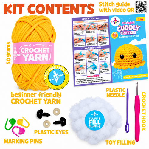 Kalakaram Cuddly Critters Crochet Kit – Ollie the Octopus, 12+ Years
