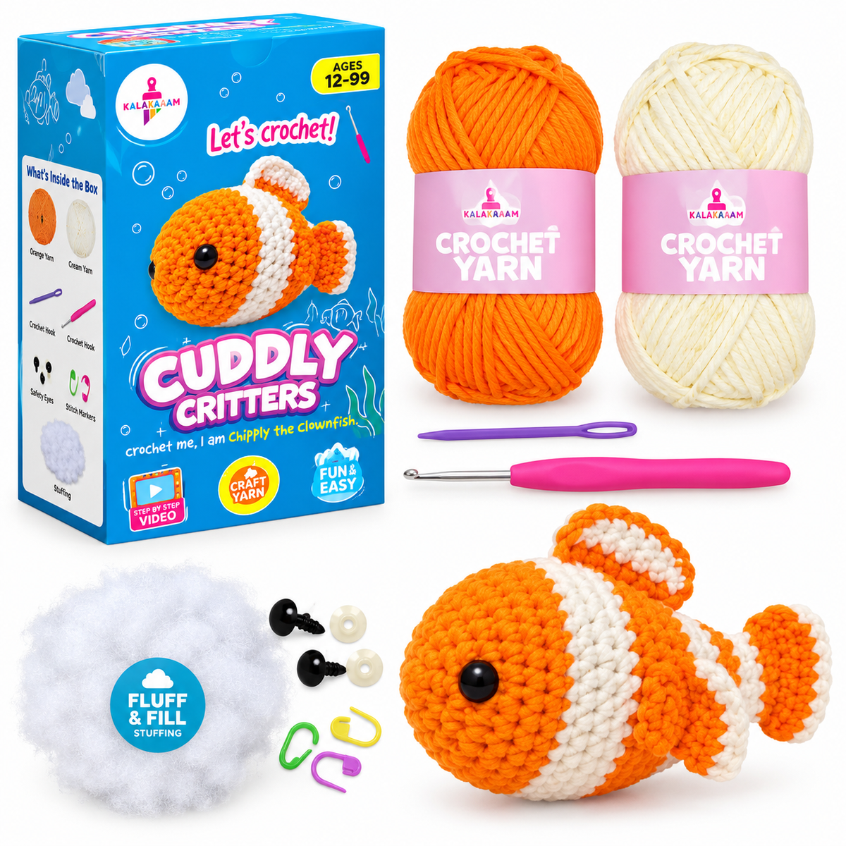 Kalakaram Cuddly Critters Crochet Kit – Clownfish, 12+ Years