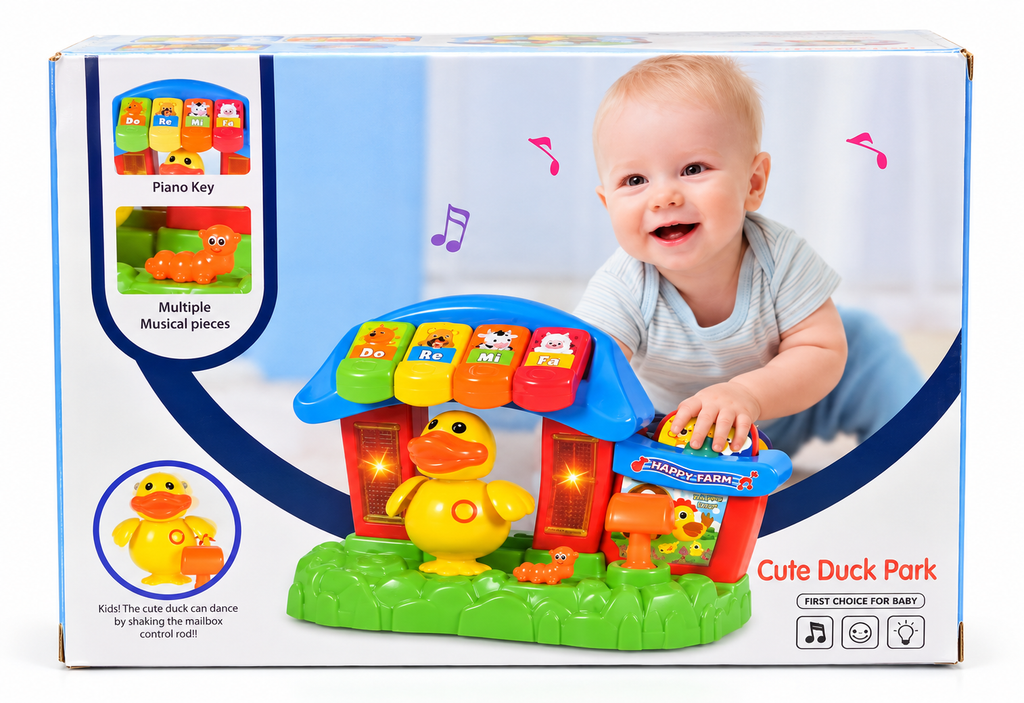 Abero Cute Duck Park Musical Activity Toy for Babies, Interactive Farm Playset with Piano Keys, Lights and Sounds