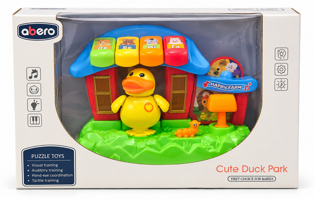 Abero Cute Duck Park Musical Activity Toy for Babies, Interactive Farm Playset with Piano Keys, Lights and Sounds