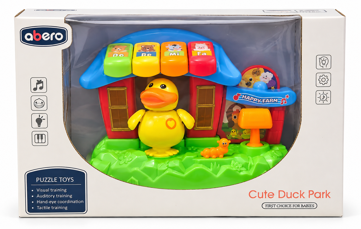 Abero Cute Duck Park Musical Activity Toy for Babies, Interactive Farm Playset with Piano Keys, Lights and Sounds