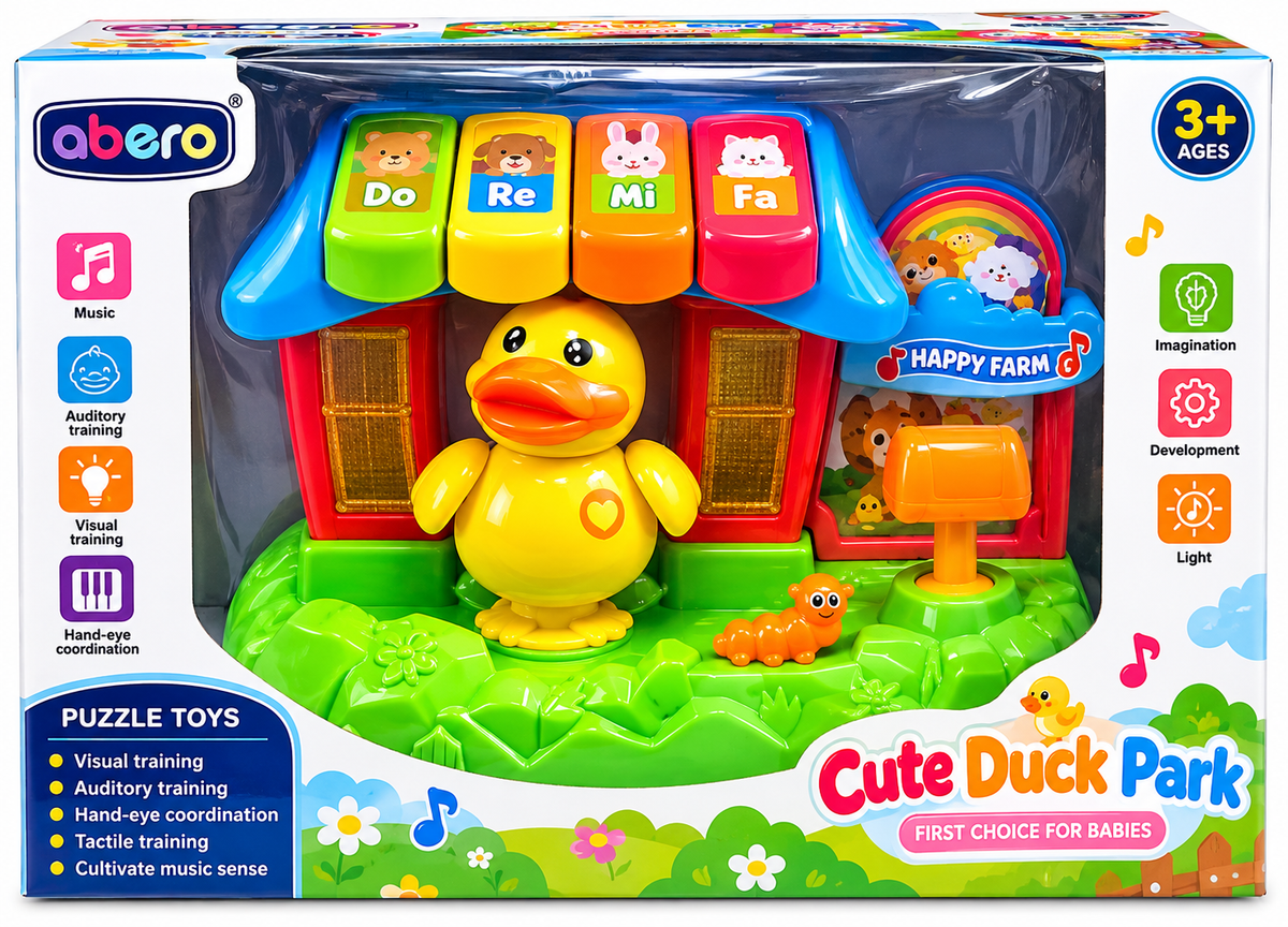 Abero Cute Duck Park Musical Learning Toy | Happy Farm Interactive Piano with Lights, Sounds & Animal Activities | Educational Toy for Babies