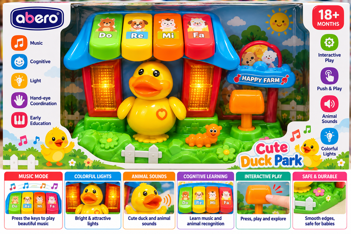 Abero Cute Duck Park Musical Learning Toy | Happy Farm Interactive Piano with Lights, Sounds & Animal Activities | Educational Toy for Babies