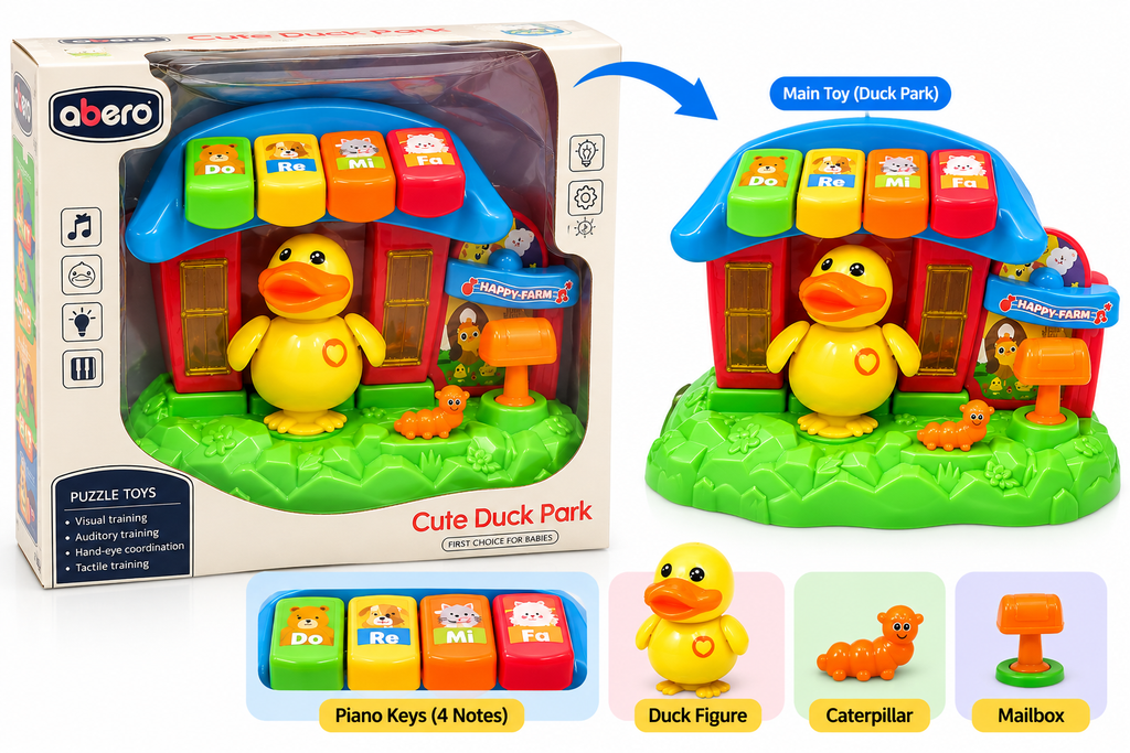 Abero Cute Duck Park Musical Activity Toy for Babies, Interactive Farm Playset with Piano Keys, Lights and Sounds