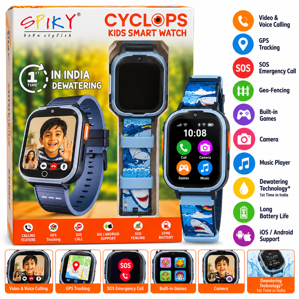 Spiky Cyclops Kids Smart Watch with GPS Tracking, Calling & SOS – Blue
