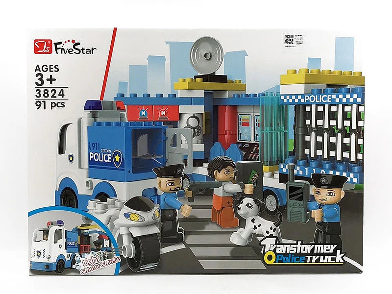 FiveStar Transforming Police Truck Building Blocks Set – 91 Pcs