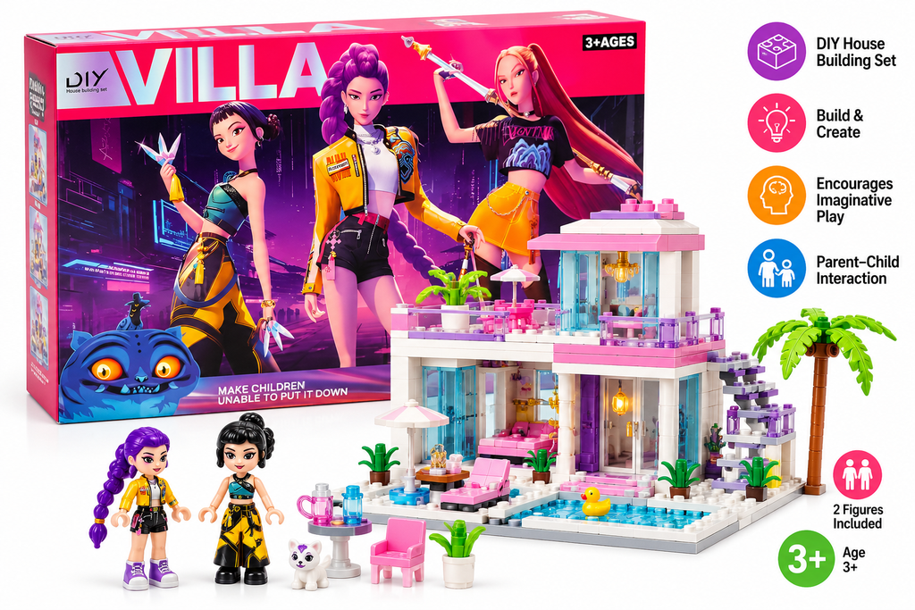 DIY Villa House Building Set – K-Pop Demon Hunters Inspired Construction Toy for Kids 3+ Years