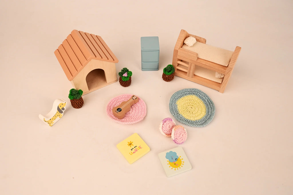 Playbox Pop’s Big Wooden Doll House with Furniture & Accessories for Kids