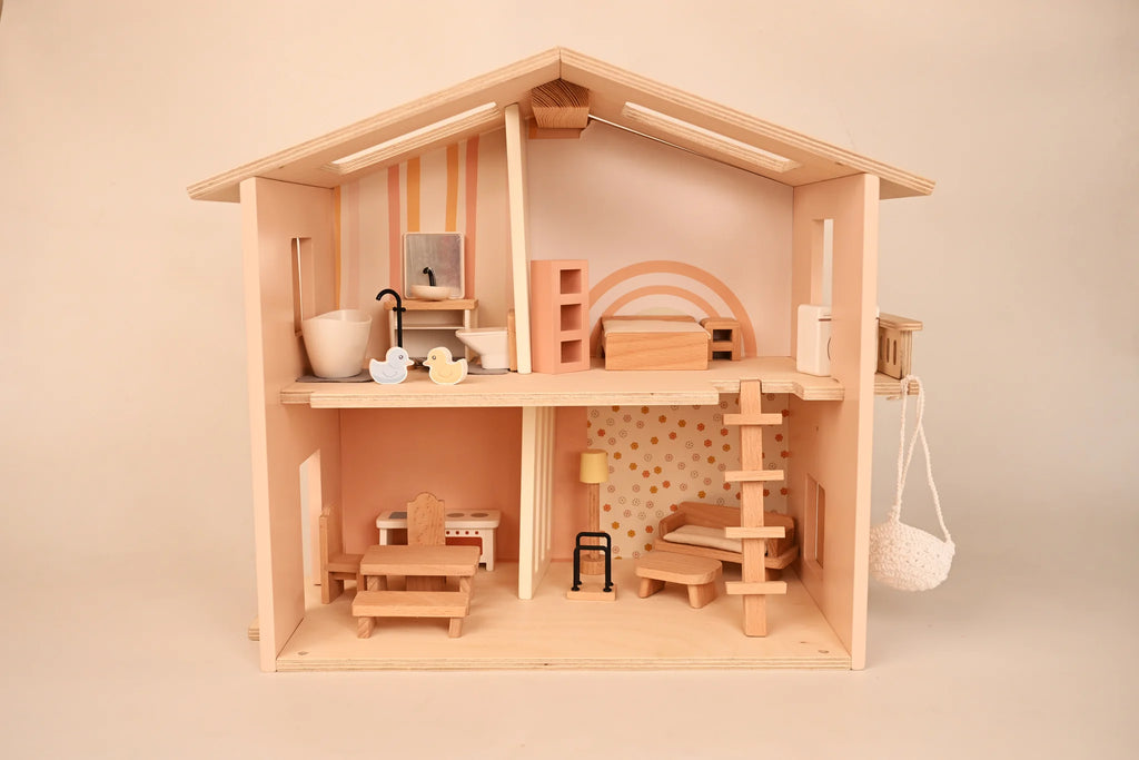 Playbox Pop’s Big Wooden Doll House with Furniture & Accessories for Kids