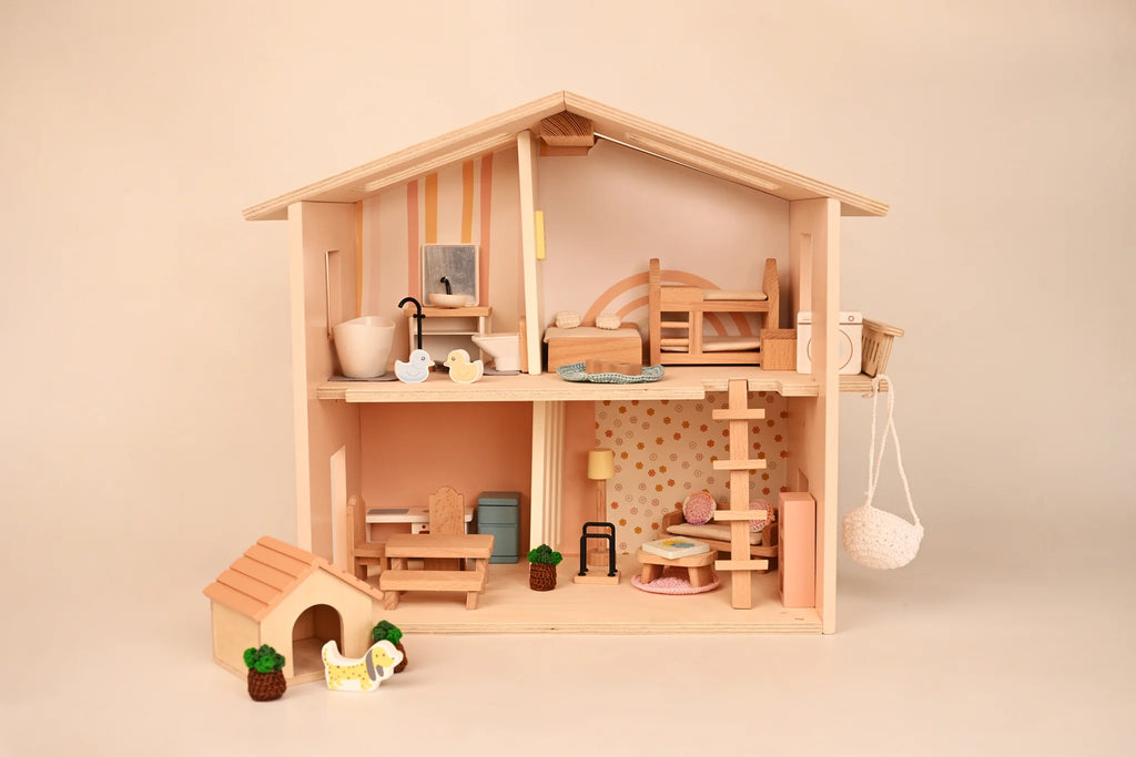 Playbox Pop’s Big Wooden Doll House with Furniture & Accessories for Kids