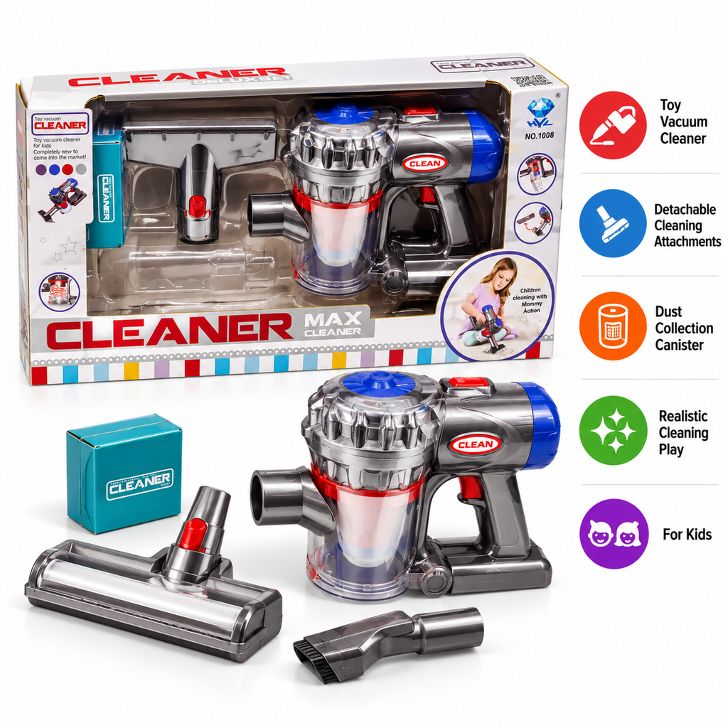 HYZ Cleaner Max Deluxe Toy Vacuum Cleaner for Kids, Interactive Pretend Play Cleaning Set