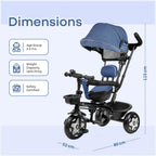 R For Rabbit Tiny Toes R40 Ace 360° Rotatable Seat Baby Tricycle with Parent Control Handle, Adjustable Canopy & EVA Wheels Denim Blue