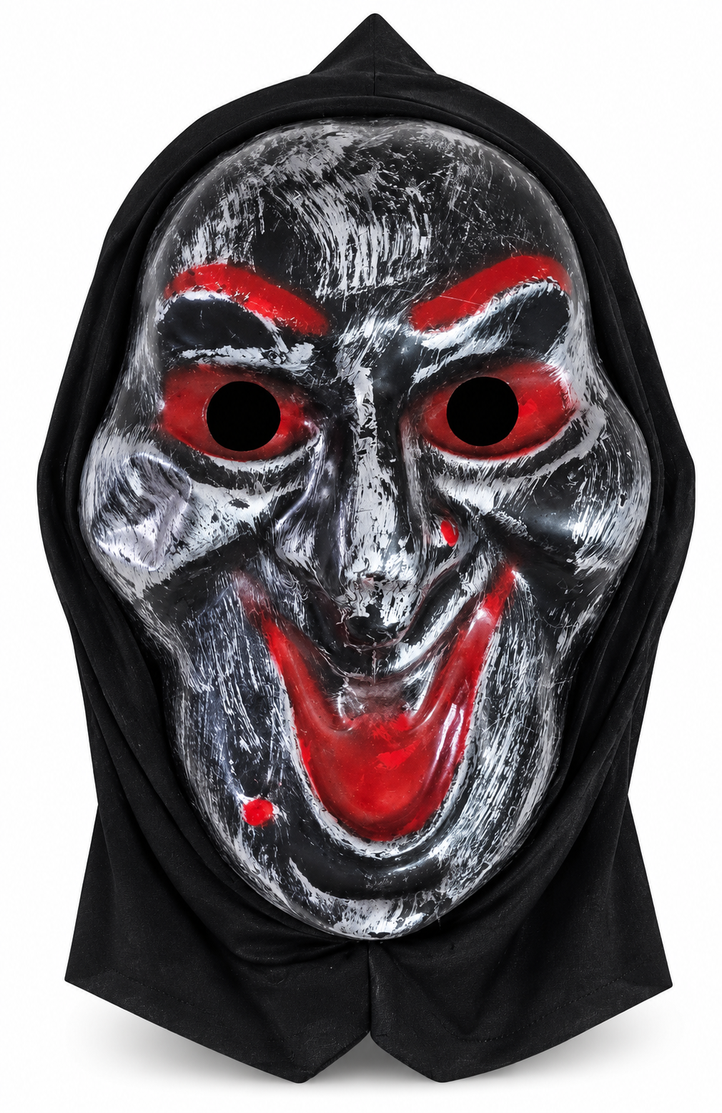 Scary Horror Demon Mask with Red Eyes & Black Hood