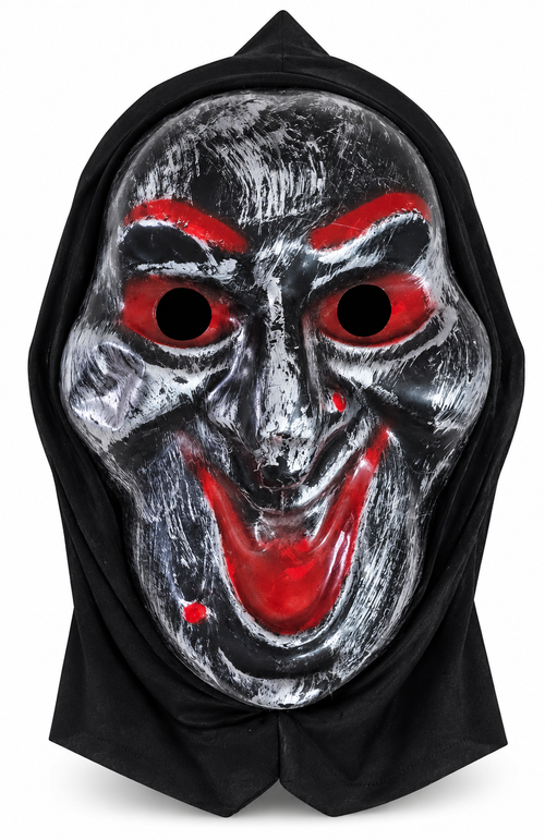 Scary Horror Demon Mask with Red Eyes & Black Hood