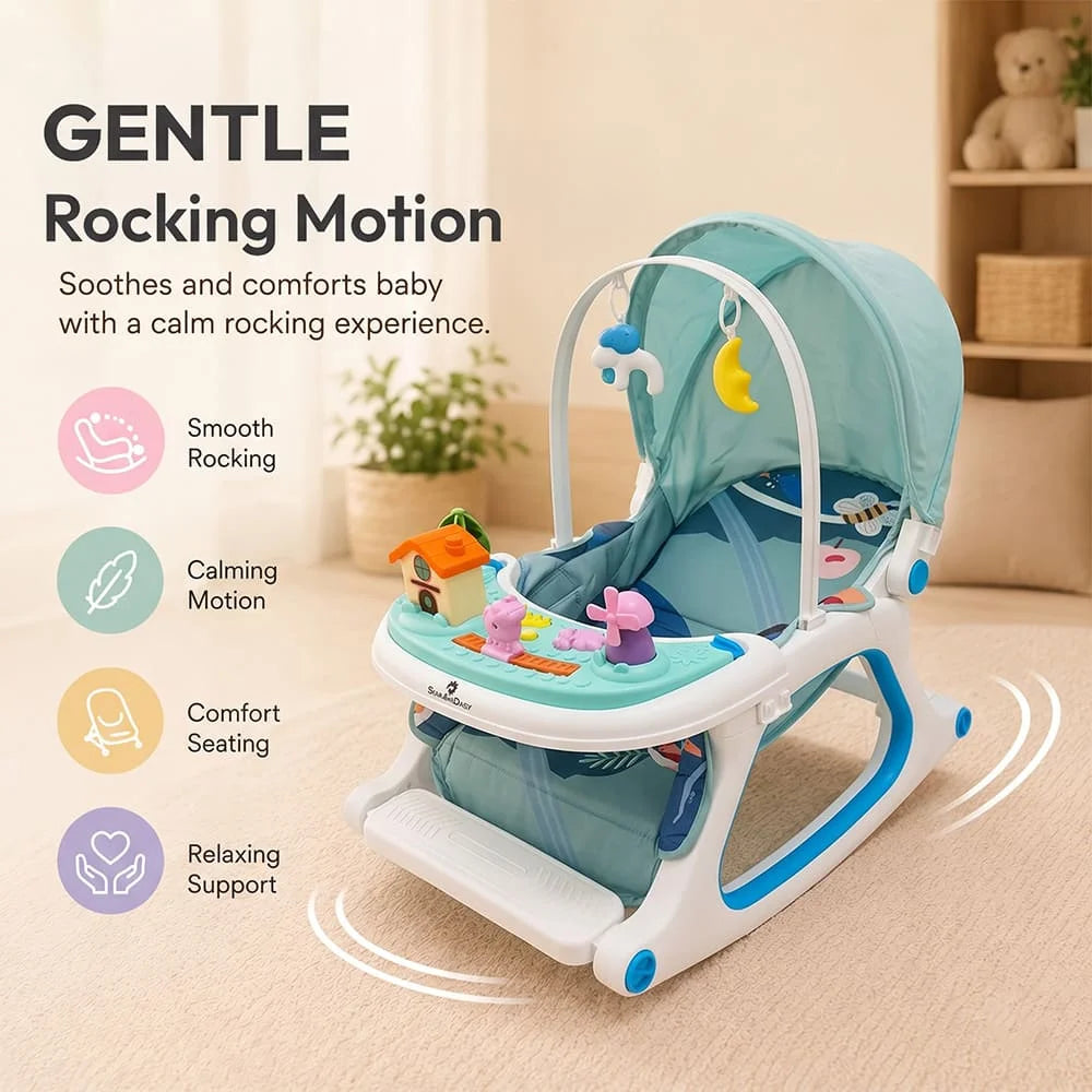 StarAndDaisy Dreamy Baby Rocker Chair with Toy Bar, Play Tray & Mosquito Net – 0–36 Months