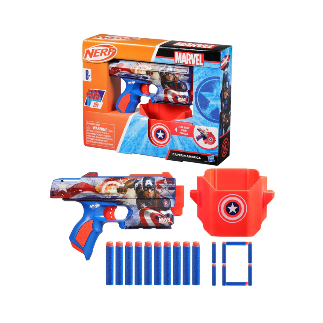 Hasbro Nerf Marvel Captain America Dart Blaster, 10 Nerf Elite Darts