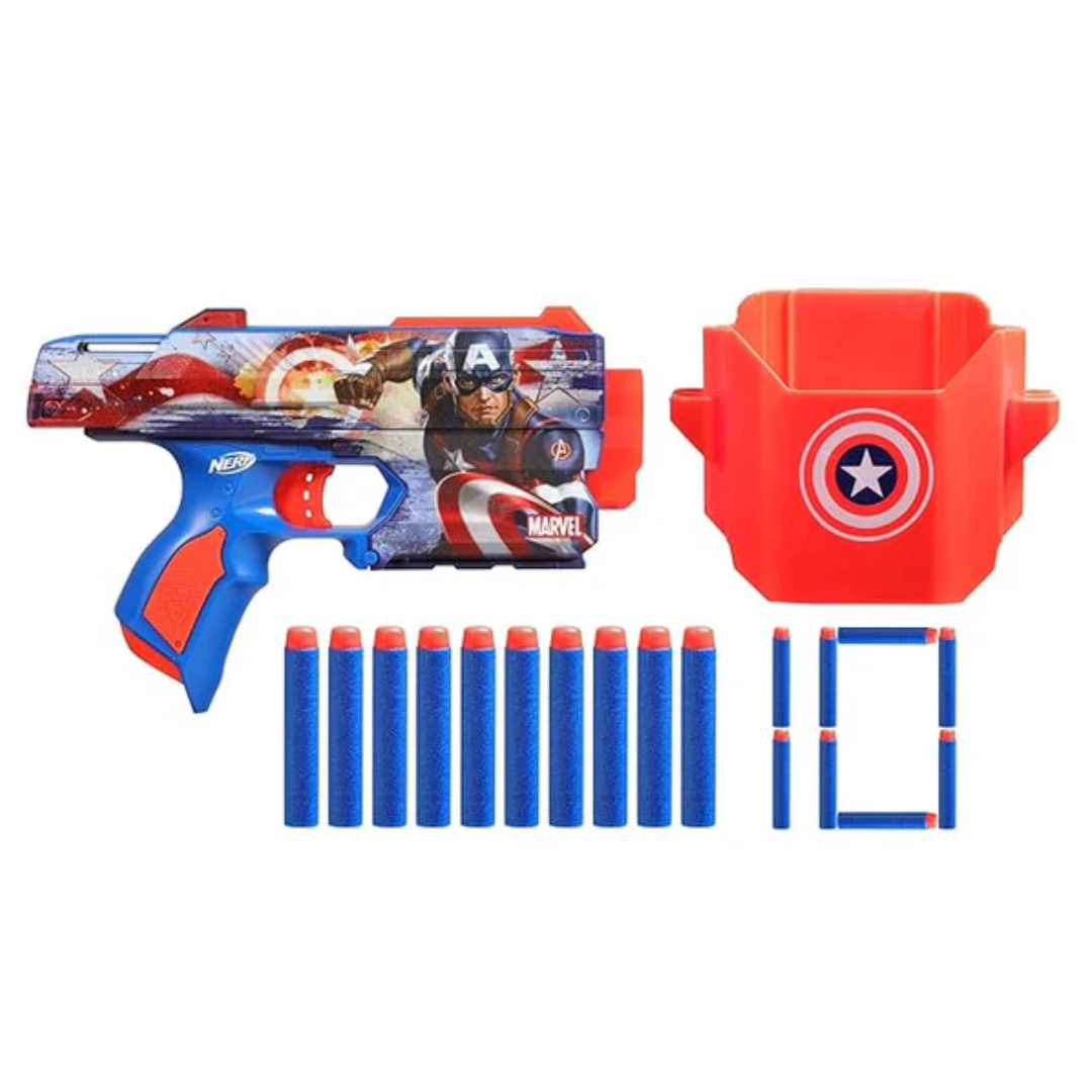 Hasbro Nerf Marvel Captain America Dart Blaster, 10 Nerf Elite Darts
