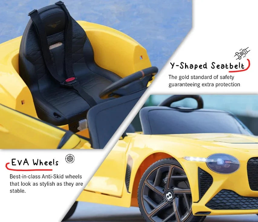 EMotorad Formula Fun Bentley Bacalar 12V Electric Ride-On Car for Kids with Remote – Yellow, 3Y+