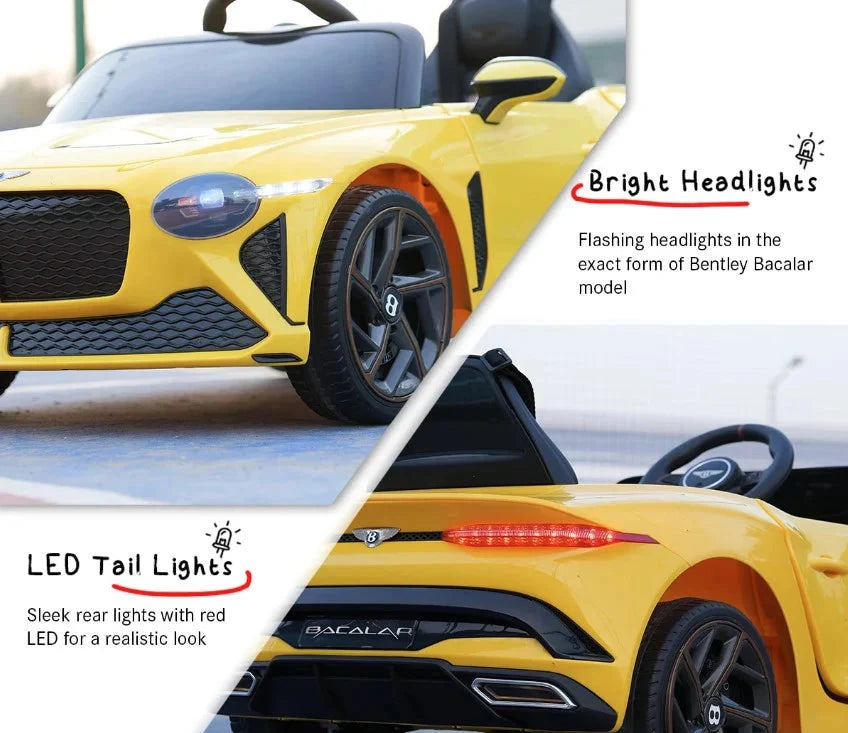 EMotorad Formula Fun Bentley Bacalar 12V Electric Ride-On Car for Kids with Remote – Yellow, 3Y+