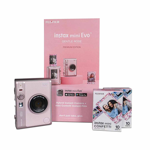 Fujifilm Instax Mini Evo Hybrid Camera Premium Edition with 20 Shots – Gentle Rose