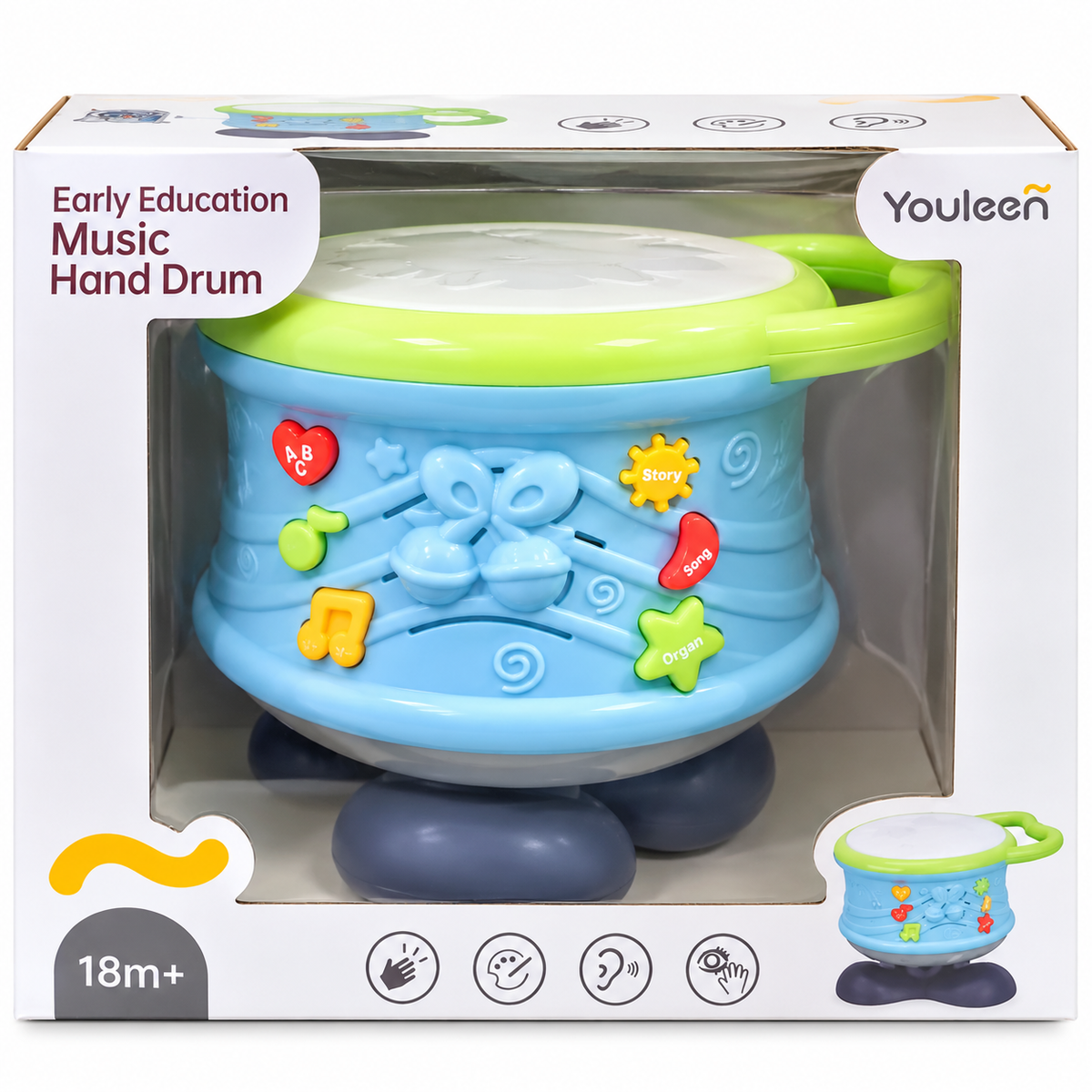 Youleen Early Education Music Hand Drum | Interactive Musical Learning Toy with Songs, Stories & Organ Sounds | 18M+