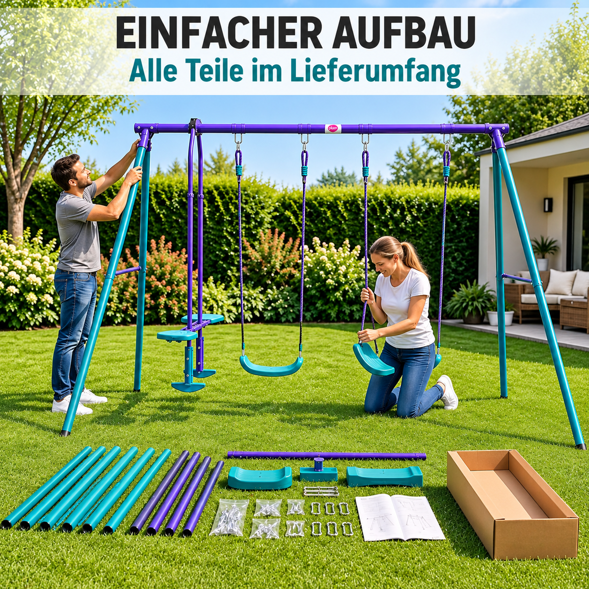 Plum Jupiter Metal Double Swing Set with Glider for Kids 3–10 Years – 2 Swings, Glider & Steel Frame, Multicolour