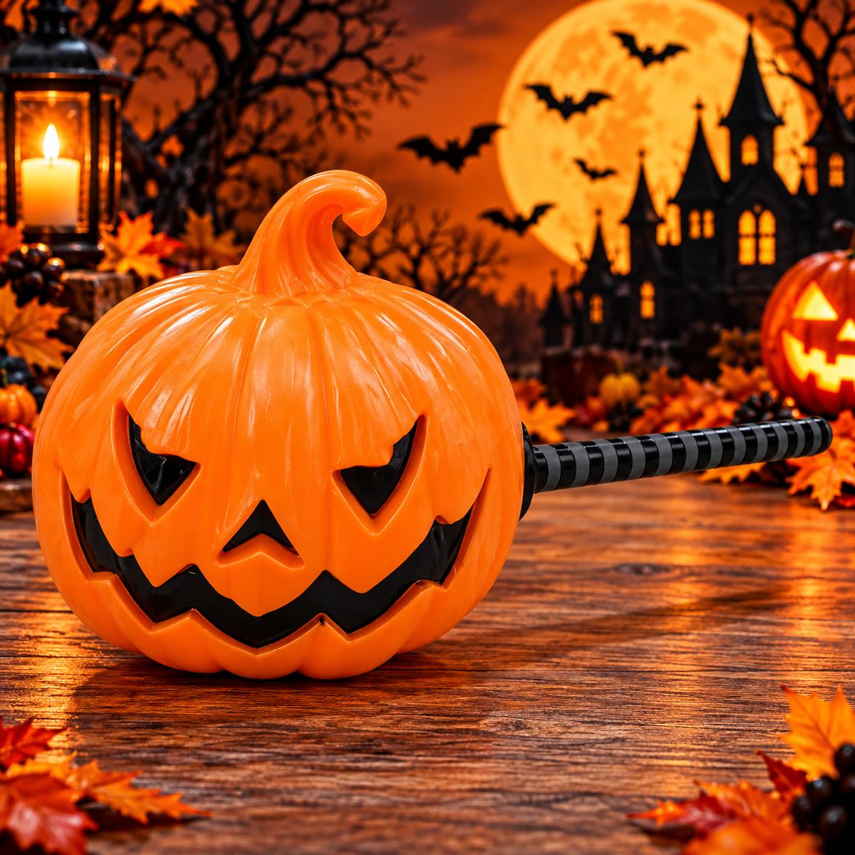 Halloween Pumpkin Head Prop | Scary Jack-O'-Lantern Decoration with Handle | Halloween Party Accessory