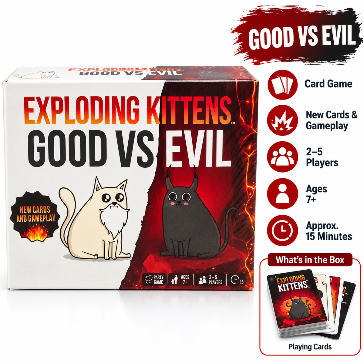 Exploding Kittens Good vs Evil Card Game for Kids Ages 7+ | Strategic Family Party Game for 2–5 Players | 15-Minute Gameplay