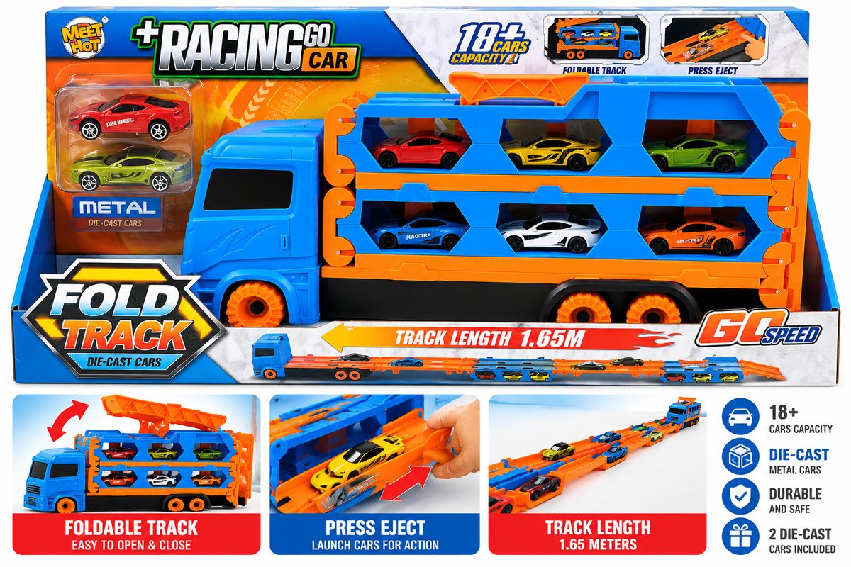 Racing Go Car Fold Track Die-Cast Cars Transport Truck with 1.65M Foldable Track and 2 Mini Cars