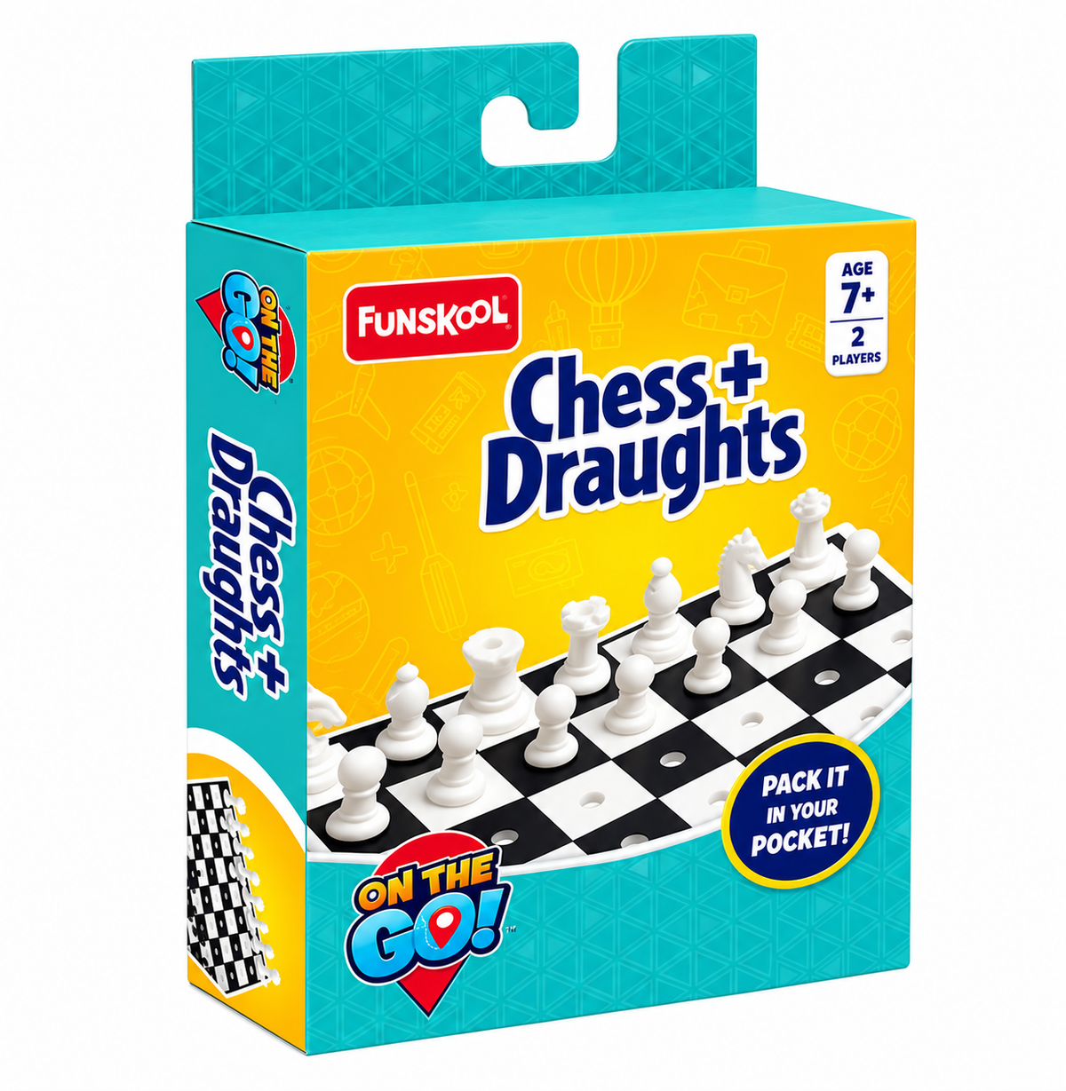 Funskool On The Go Chess + Draughts 2-in-1 Travel Board Game for Kids Ages 7+ | Portable Strategy Game