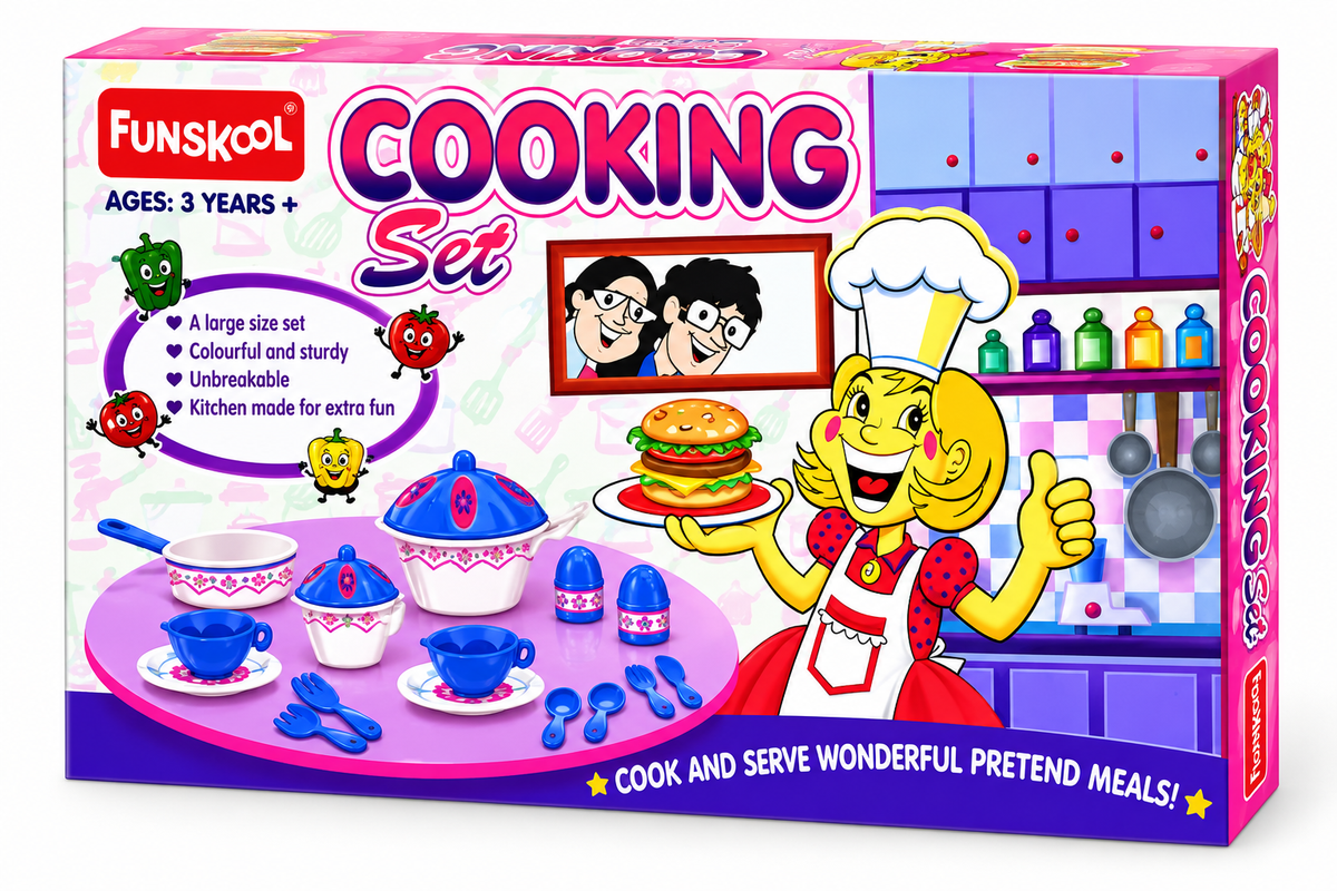 Funskool Cooking Set Kids Pretend Play Kitchen & Utensils Set Role Play Toy for Ages 3+