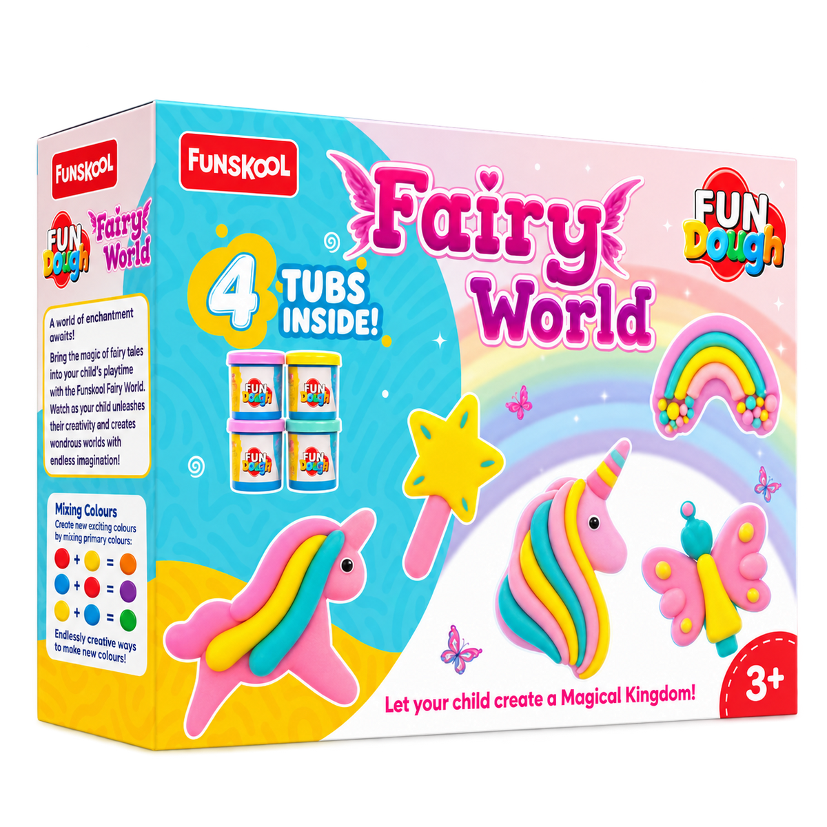 Funskool Fun Dough Fairy World Play Set | 4 Colourful Dough Tubs | Creative Modelling Kit for Kids Ages 3+