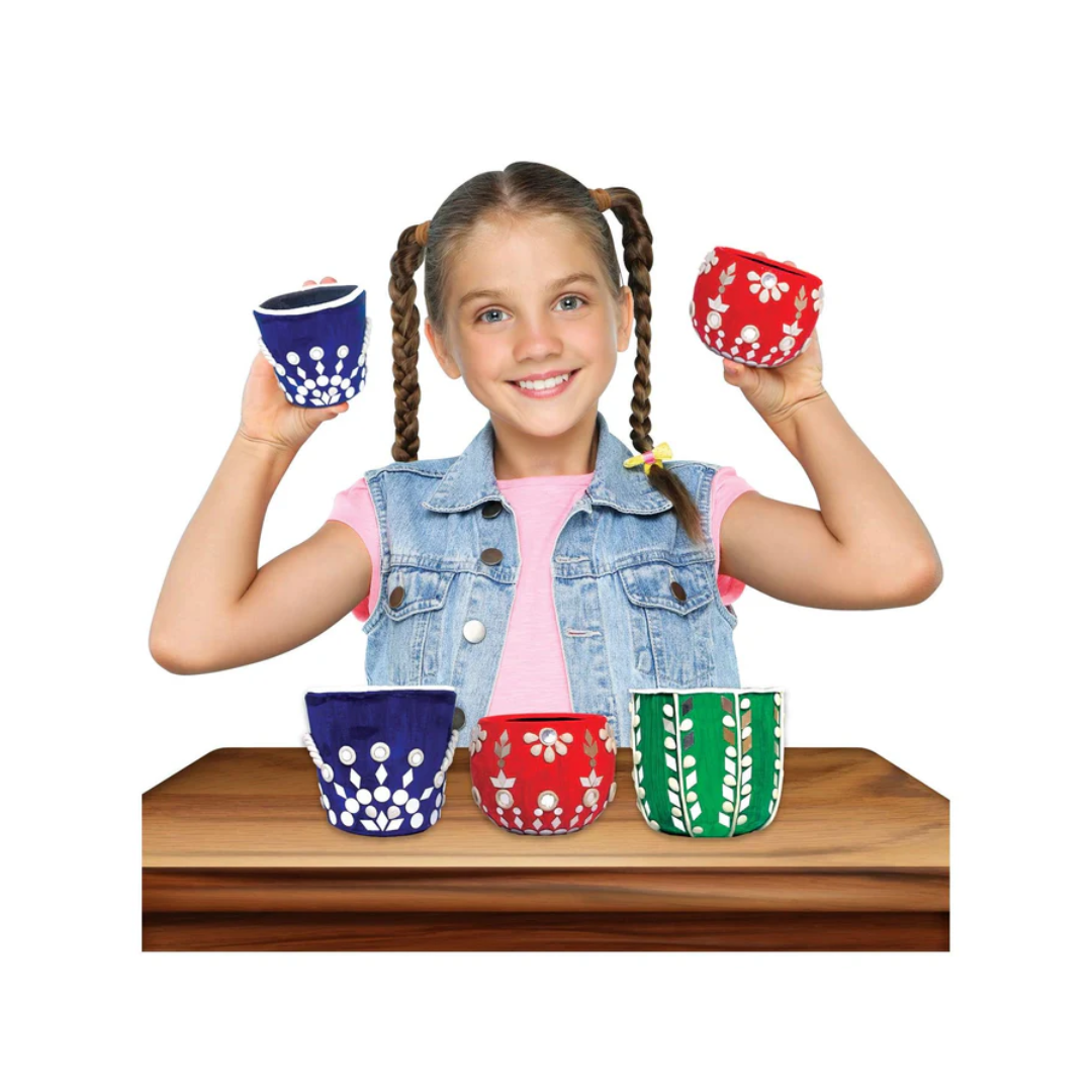 Funskool Handycrafts Mirror and Lippan Art Pot Decorating kit for Ages 6+