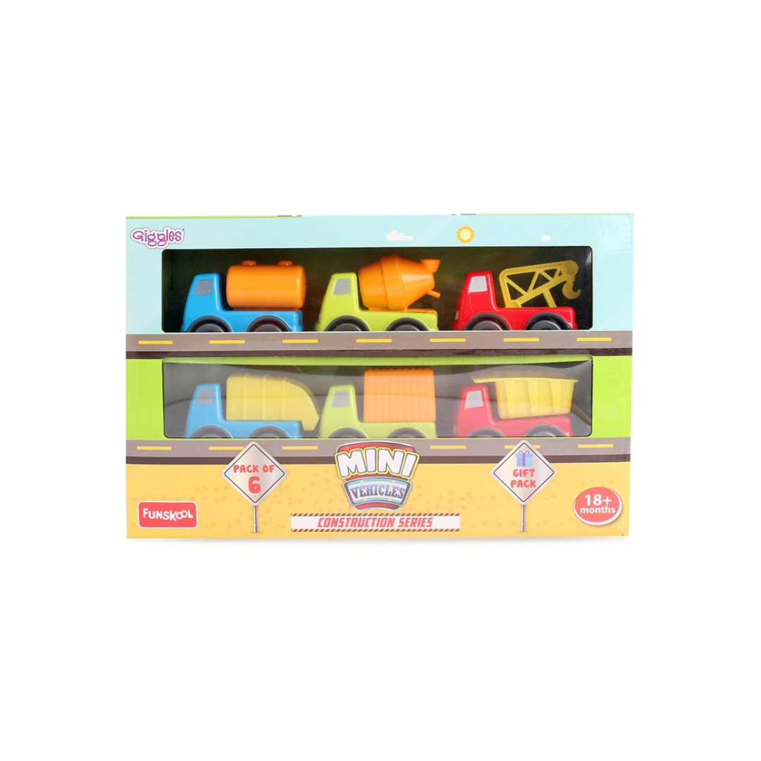 Funskool Giggles Mini Vehicle Construction Series Gift Pack of 6 for Ages 2+