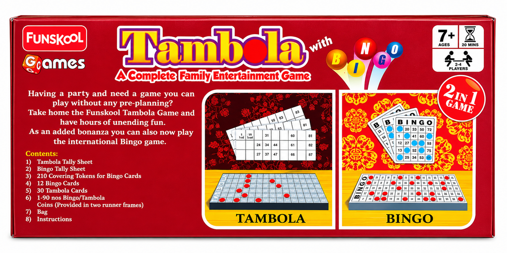 Funskool Tambola 2-in-1 Family Board Game with Bingo | Fun Number Matching Game for Kids & Adults | Ages 7+