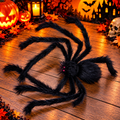 Halloween Giant Hairy Spider Decoration | Black Furry Spider with Red Eyes for Horror Parties & Haunted Houses