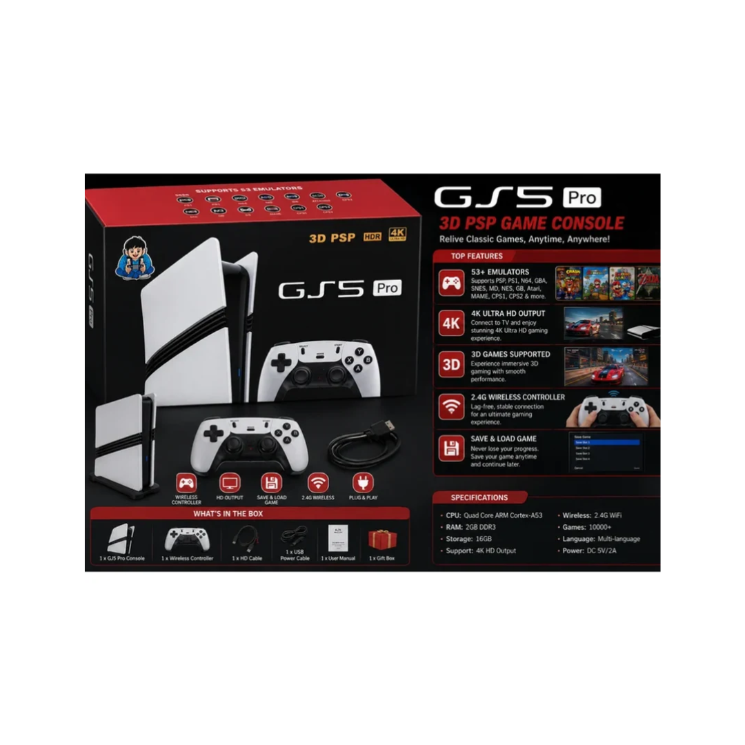 GS5 Pro 4K Ultra HD Retro Gaming Console with Wireless Controller