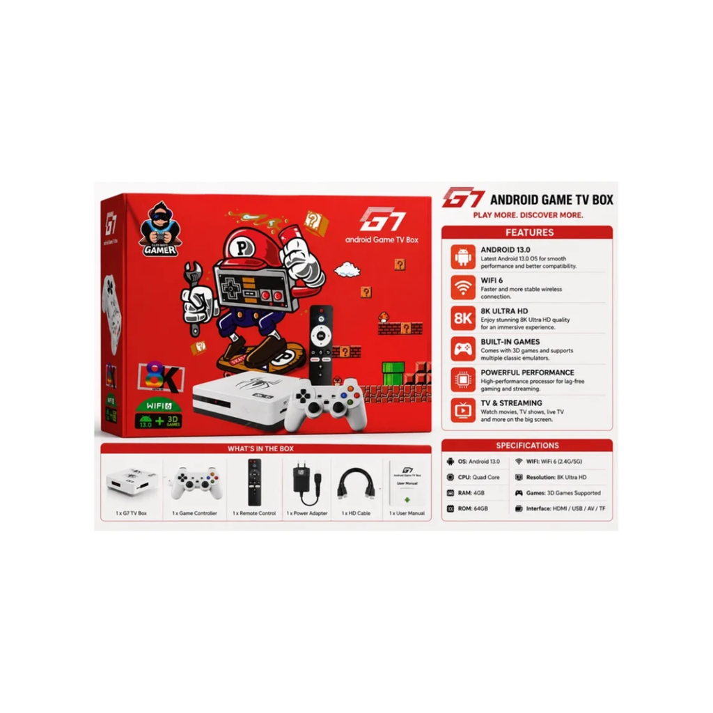 G1 Android Game TV Box with 8K Ultra HD, Wi-Fi 6 & Gaming Controller