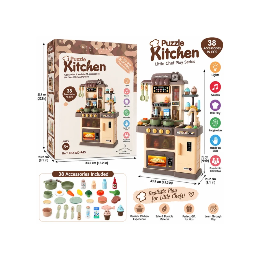 Interactive Puzzle Kitchen 38 Pcs Pretend Play Kitchen Set for Kids WD-R45 3+ Years