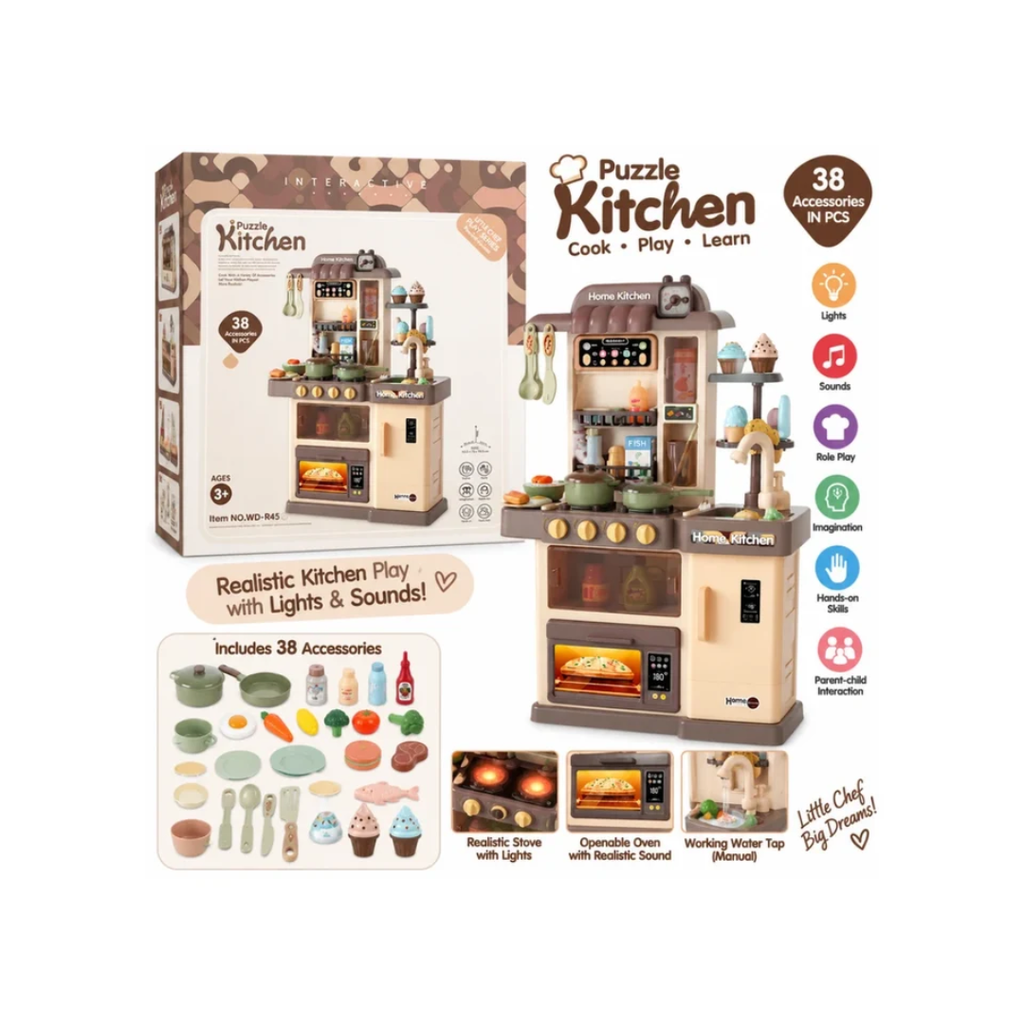 Interactive Puzzle Kitchen 38 Pcs Pretend Play Kitchen Set for Kids WD-R45 3+ Years