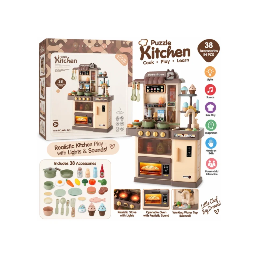Interactive Puzzle Kitchen 38 Pcs Pretend Play Kitchen Set for Kids WD-R45 3+ Years