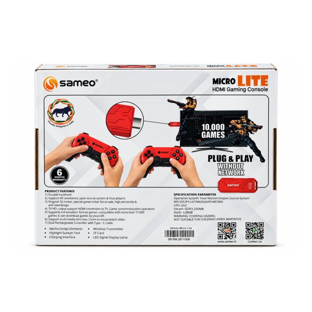 Sameo Micro Lite HDMI Gaming Console – 10,000 Retro Games 64GB Dual 2.4G Wireless Controllers – Red