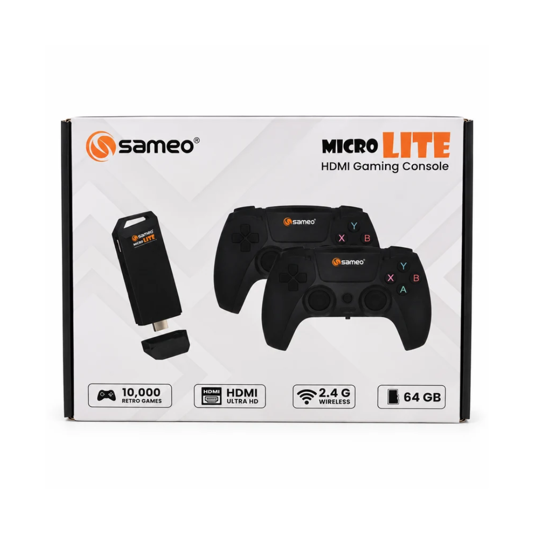 Sameo Micro Lite HDMI Gaming Console – 10,000 Retro Games | 64GB | 2.4G Wireless Controllers