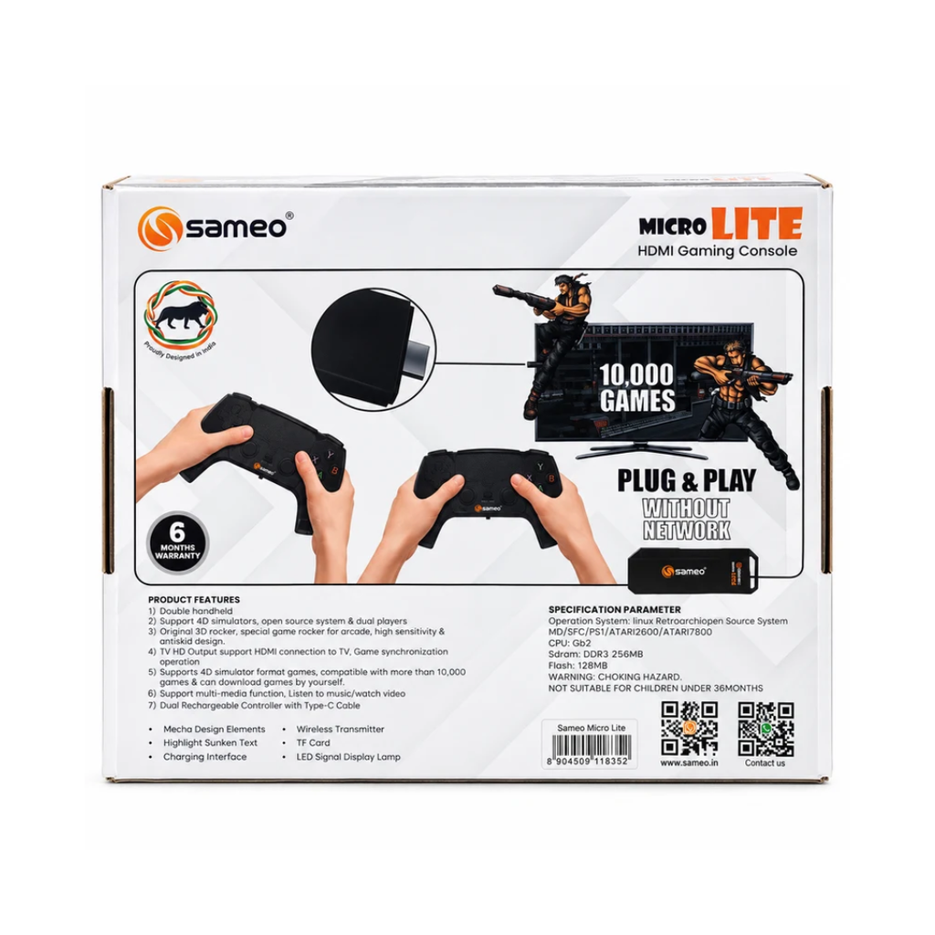 Sameo Micro Lite HDMI Gaming Console – 10,000 Retro Games | 64GB | 2.4G Wireless Controllers