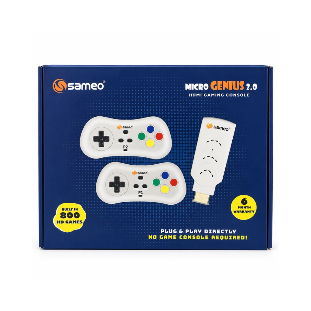 Sameo Micro Genius 2.0 HDMI Gaming Console – 800 Built-in HD Games with 2 Controllers