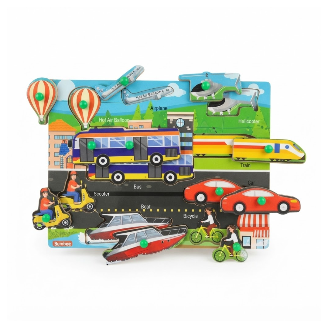 Bumbee Transport Adventures: Wooden Board Puzzle