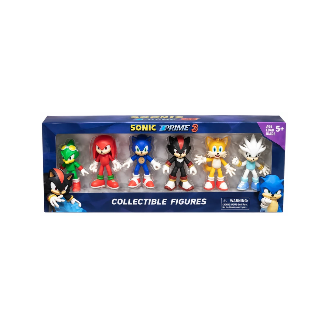 Sonic Prime 3 Collectible Figures – 6-Piece Sonic Character Action Figure Set