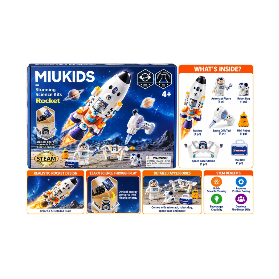 MIUKIDS Stunning Science Kits Rocket | STEAM Space Science Experiment & Building Kit for Kids | 4+ Years