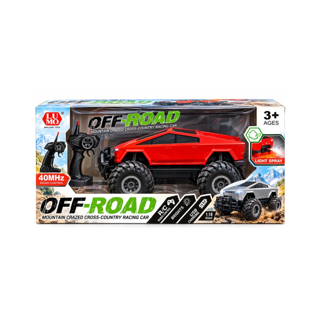 LUMO Off-Road Radio Control Racing Car with Light Spray, Bright Lights & USB Charging Assorted Color  – 3+ Years